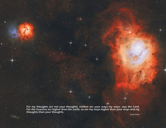 Lagoon and Trifid Nebulae M8-M20 - 24"x18" Canvas Print - Where God Guides